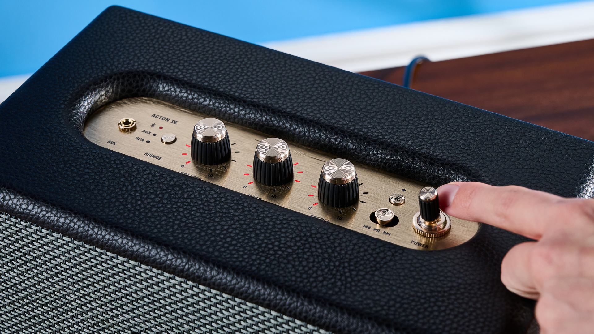 A black Marshall Acton IV mains-powered home speaker
