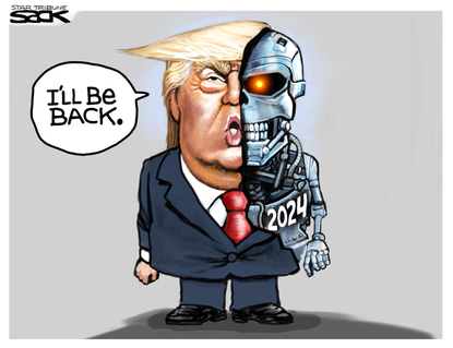 Political Cartoon U.S. Trump Terminator 2024
