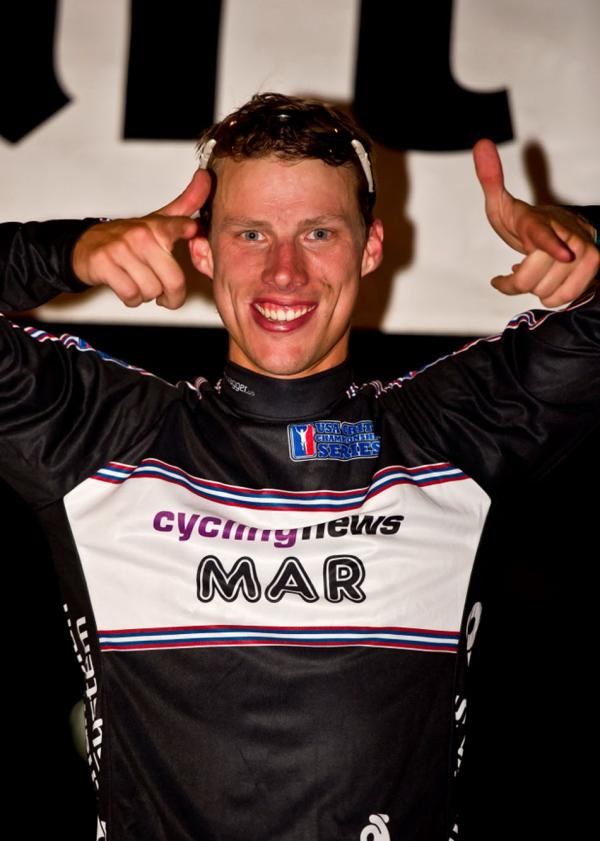 Thamas Soladay (Kelly Benefit Strategies-OptumHealth) is given the Cyclingnews' Most Aggressive Rider Jersey award at the 2011 Charlotte Presbyterian Crit.
