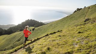 woman running in hills