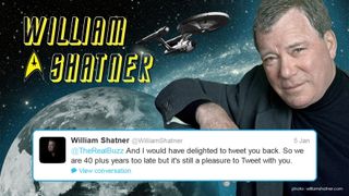 On Jan. 3, 2013, Commander Chris Hadfield of the Canadian Space Agency started tweeting with William Shatner, "Captain Kirk" of the original Star trek series, and with other Star Trek cast members, plus one very famous real spaceflyer.