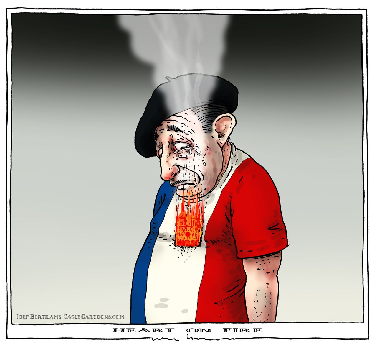 Editorial Cartoon World Notre Dame heart of France on fire