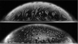 A bubble contaminated with bacteria (shown in the bottom panel) lasts much longer than a clean bubble.