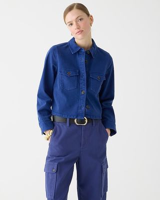 Cargo Cropped Shirt-Jacket in Chino