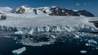 Melting icebergs are seen on Horseshoe Island as Turkish scientists conduct fieldwork on Horseshoe Island within 7th National Antarctic Science Expedition 