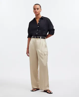 Madewell, Pantalón cargo recto de talle alto en satén