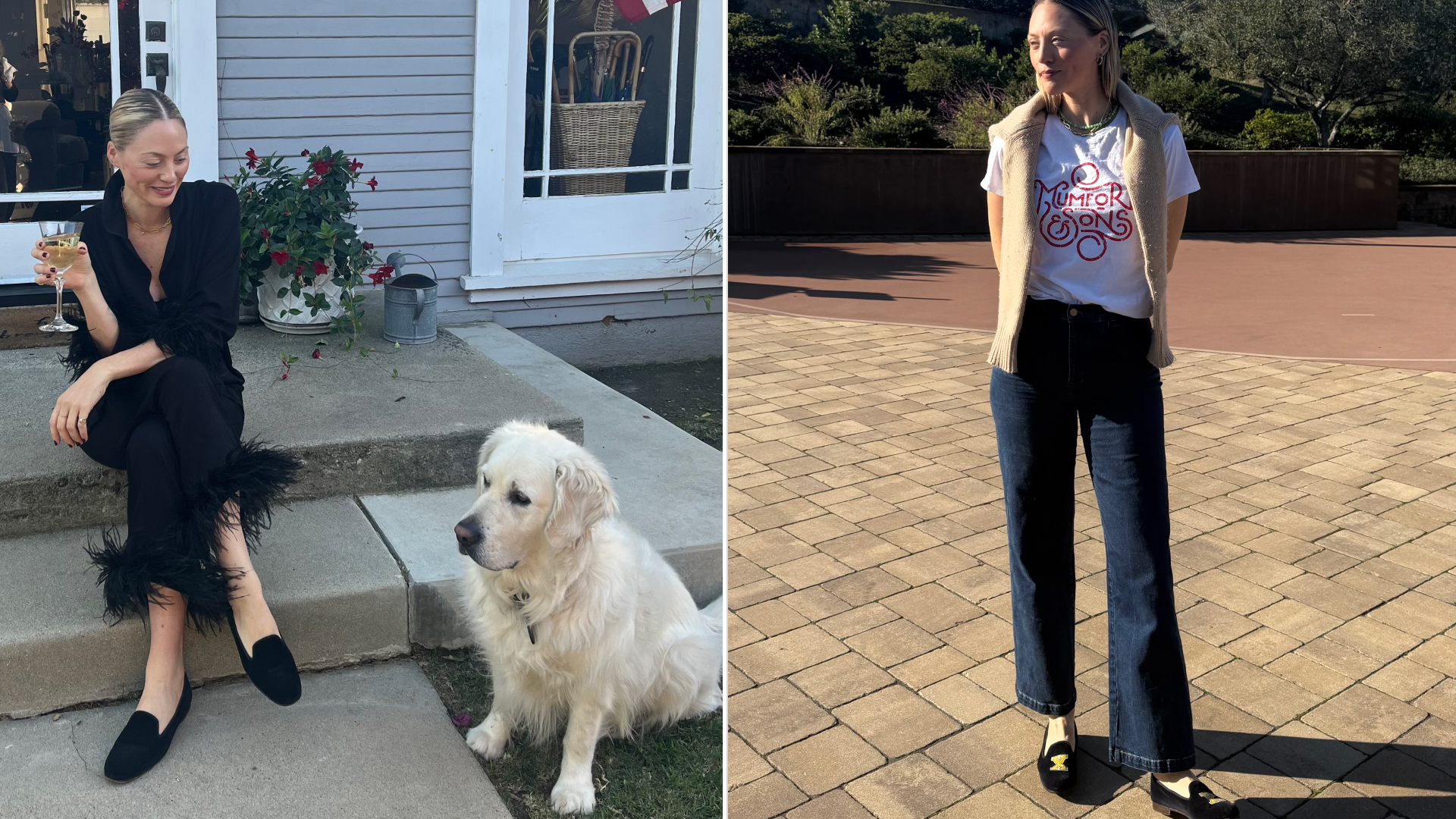 Brooke Ely Danielson wearing velvet slippers