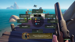 Sea of Thieves chat wheel shown in-game with various options for user messages