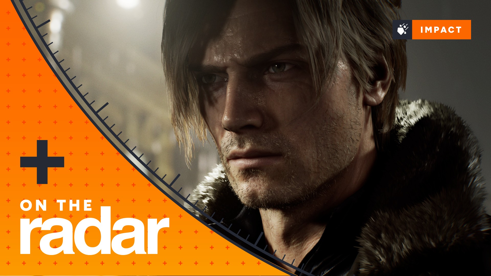 Leon Kennedy wears a serious expression as he looks out in Resident Evil Requiem. GamesRadar+'s On the Radar banner surrounds the image, with impact written in the top left-hand corner