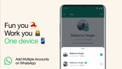 A phone using WhatsApp with multiple accounts