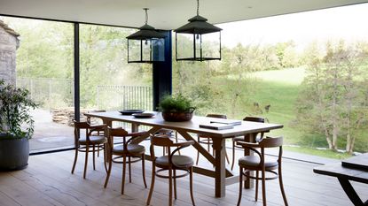 dining room with large windows