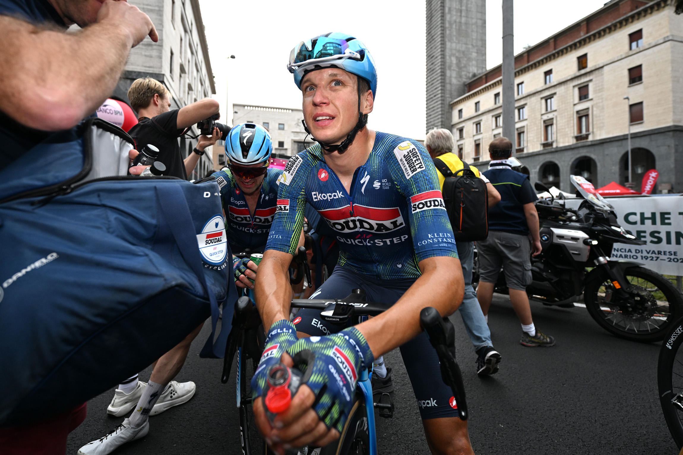 VARESE, ITALY - OCTOBER 06: Mauri Vansevenant of Belgium and Team Soudal Quick-Step reacts after the 105th Tre Valli Varesine 2026 a 196.1km one day race from Busto Arsizio to Varese on October 06, 2026 in Busto Varese, Italy. (Photo by Tim de Waele/Getty Images)