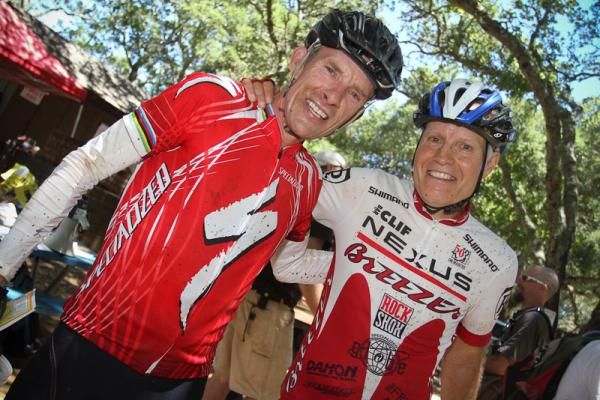 Joe Breeze and Ned Overend, two of the most legendary figures in mountain bike history, still going fast after all these years.