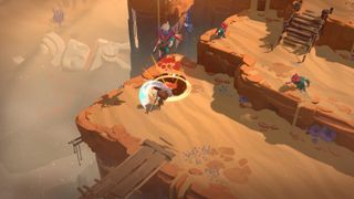 Running through a desert landscape in Moonlighter 2: The Endless Vault, showing off the RPG's new 3D art style.