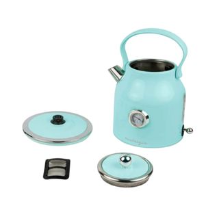 Mint green electric tea kettle in retro shape