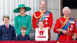 The Wales family and King Charles watch an RAF flypast from the balcony of Buckingham Palace