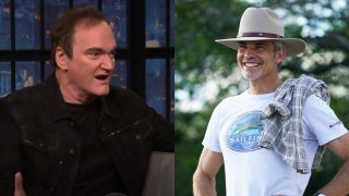 Quentino Tarantino on Seth Meyes and Raylan Smiling in T-shirt on Justified: City Primeval