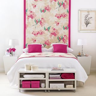bedroom with bed and wallpaper on wall