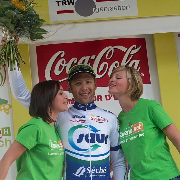 Julien Simon (Saur-Sojasun) on the podium after his victory at the Grand Prix de Wallonie.