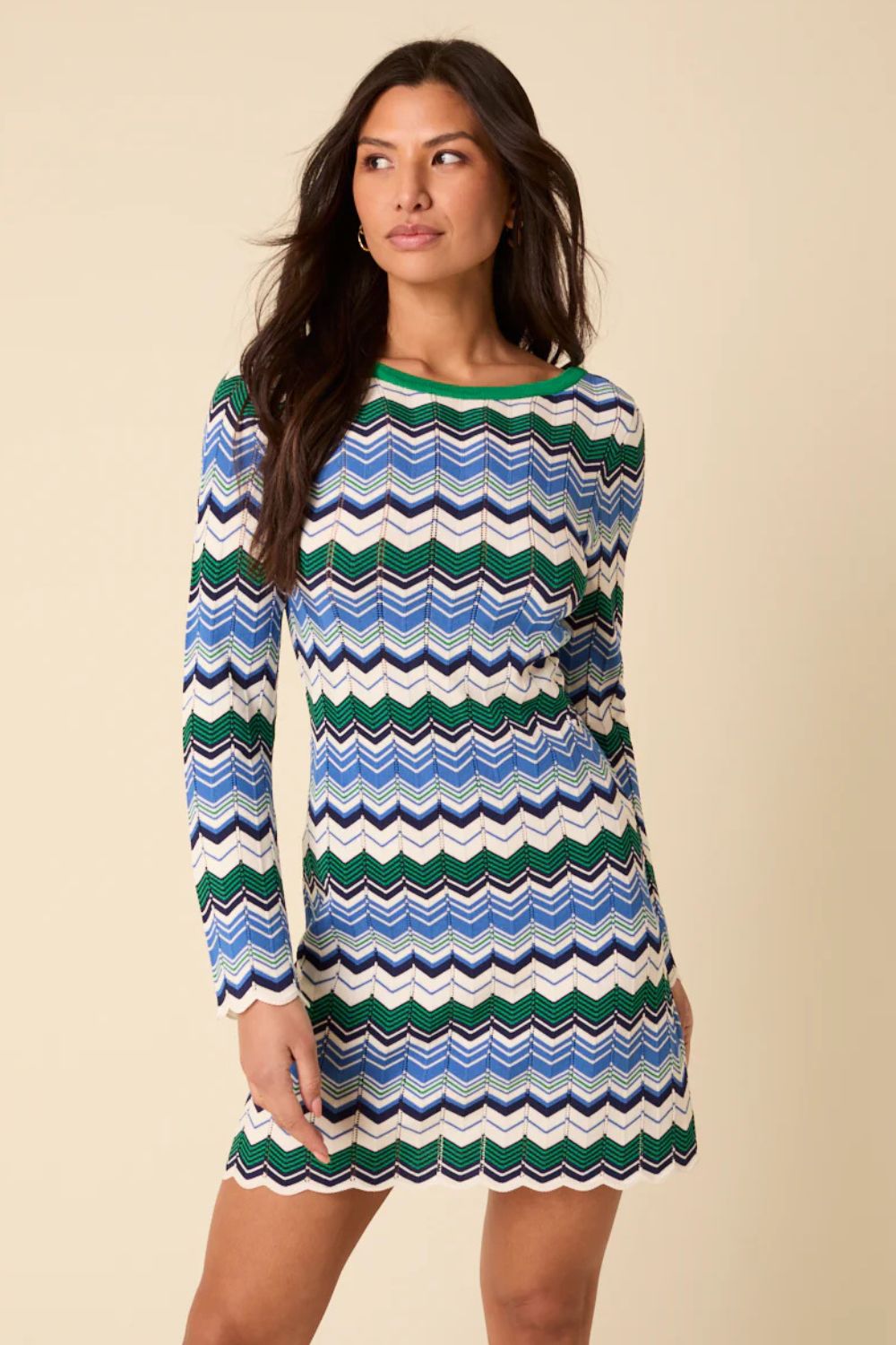 Nobody's Child Green And Blue Striped Chevron Mini Dress