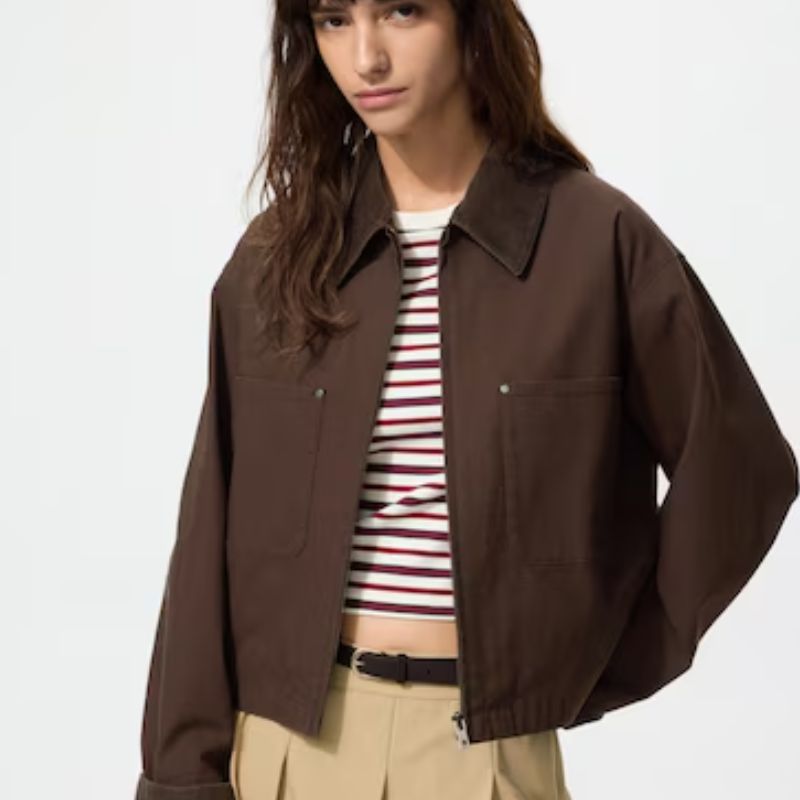 Uniqlo patch pocket front brown jacket