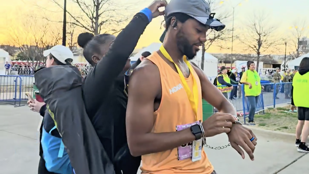 Tamar Hicks handcuffed marathon runner