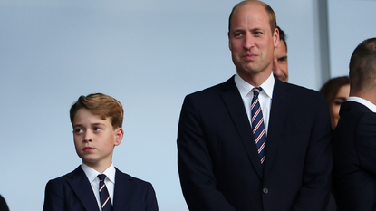  Debbie Hewitt, Chairwoman of The FA, speaks with Prince George of Wales as Prince William, Prince of Wales and President of The FA, looks on prior to the UEFA EURO 2024 final match between Spain and England at Olympiastadion on July 14, 2024 in Berlin, Germany. 