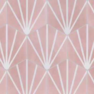 A square of hexagonal pink tiles with white lined patterns across each one
