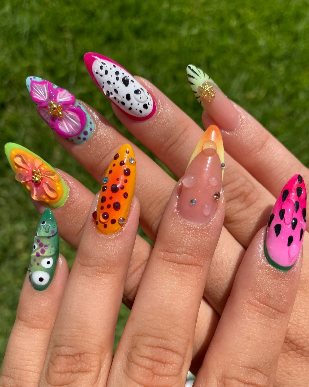 papaya and watermelon nail design
