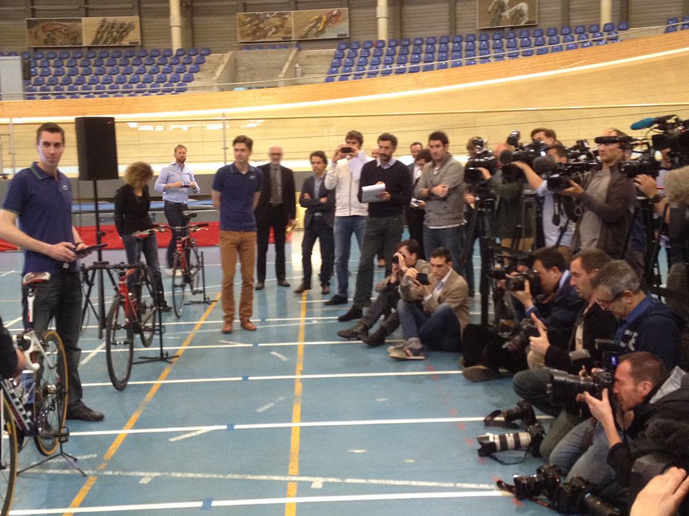 A select group of journalists assemble at the UCI headquarters in Switzerland to find out details about the test for mechanical doping