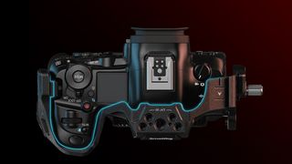 A top down view of the Black Mamba cage kit for the Canon EOS R5 II