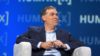 AWS CEO Matt Garman pictured speaking during a panel session at the 2026 HumanX Conference in San Francisco. 