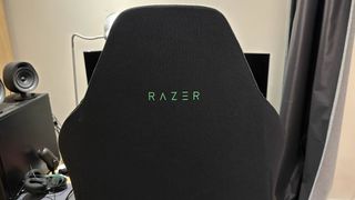 The Razer branding on the Razer Iskur V2 X gaming chair