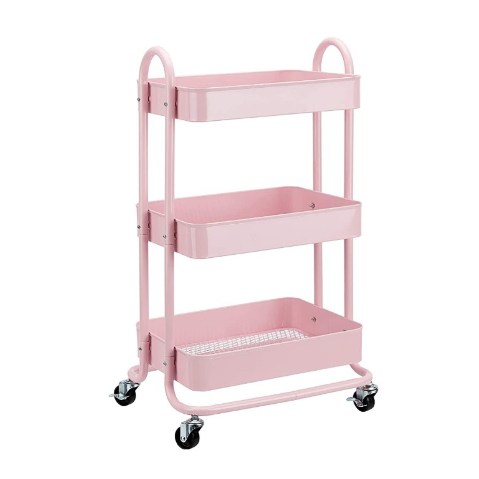 Troli penyimpanan merah muda tiga tingkat