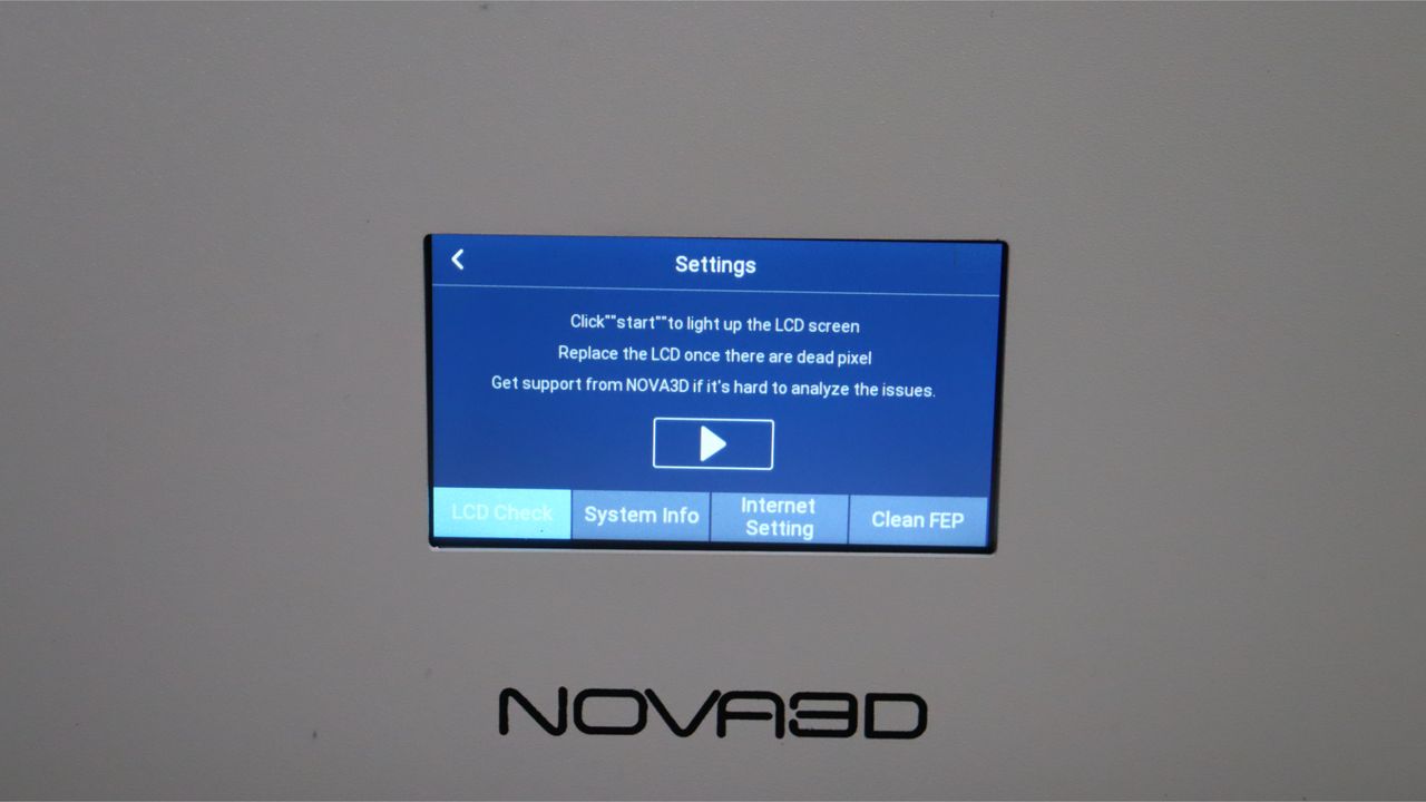 Nova3D Whale3 SE 3D printer-menu screen