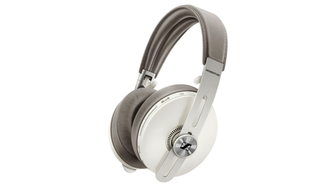 the Sennheiser Momentum 3 Wireless noise cancelling headphones in white and gray