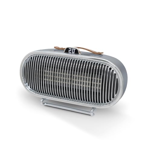 Swan Portable Retro Ceramic Heater With 2 Heat Settings, Smart Thermostat, Digital Display, 9 Hour Timer, Remote Control, 1.5kw, Grey, Sh27032