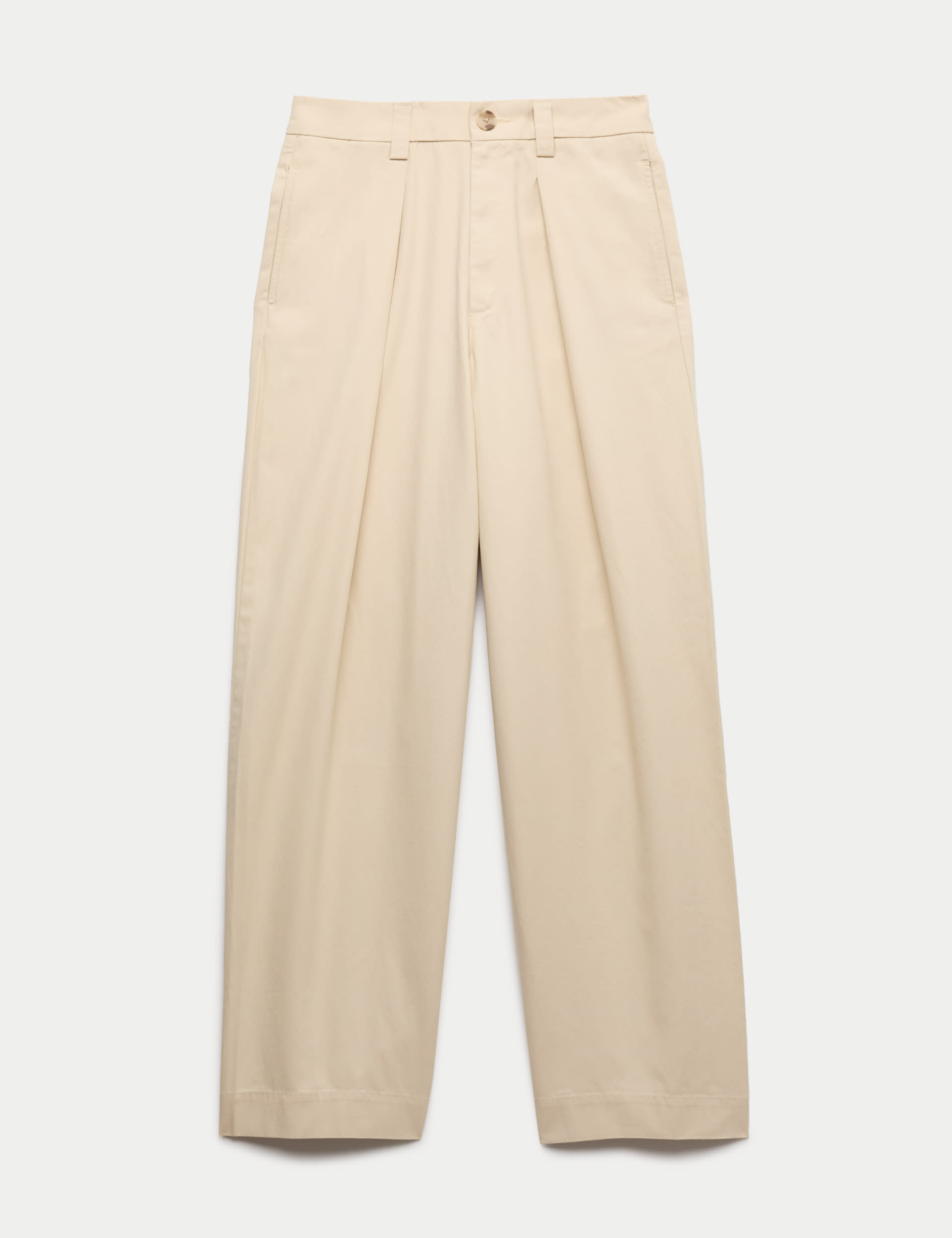 Pure Cotton Pleat Front Barrel Leg Chinos