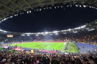 General view of Rome's Stadio Olimpico during a derby between Roma and Lazio in November 2022.