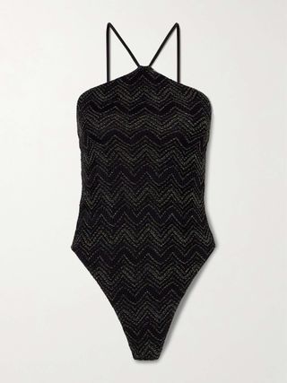 Mare Striped Metallic Crochet-Knit Swimsuit