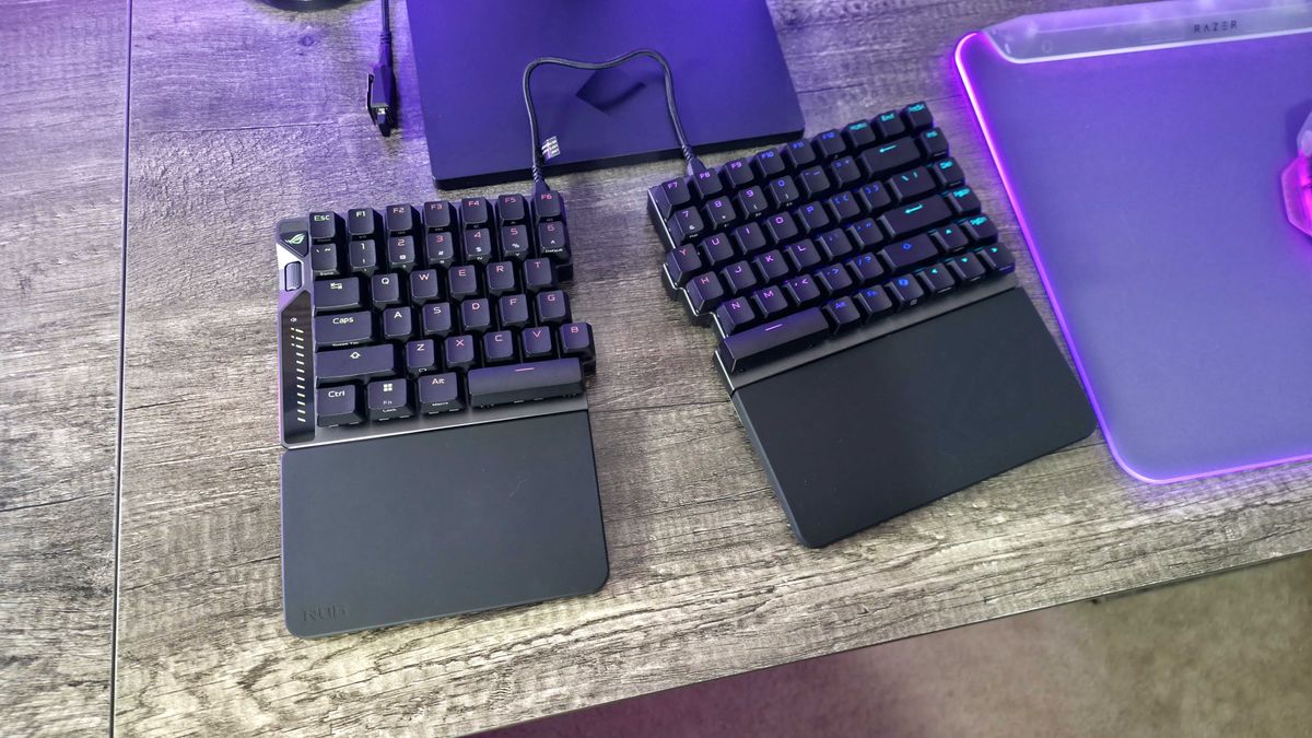 Image of the ASUS ROG Falcata wireless gaming keyboard.