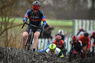 Belgian Toon Aerts pictured in action during the mens elite race of the Flandriencross cyclocross cycling event stage 68 in the Trofee Veldrijden competition Saturday 22 January 2022 in Hamme Belgium BELGA PHOTO DAVID STOCKMAN Photo by DAVID STOCKMANBELGA MAGAFP via Getty Images