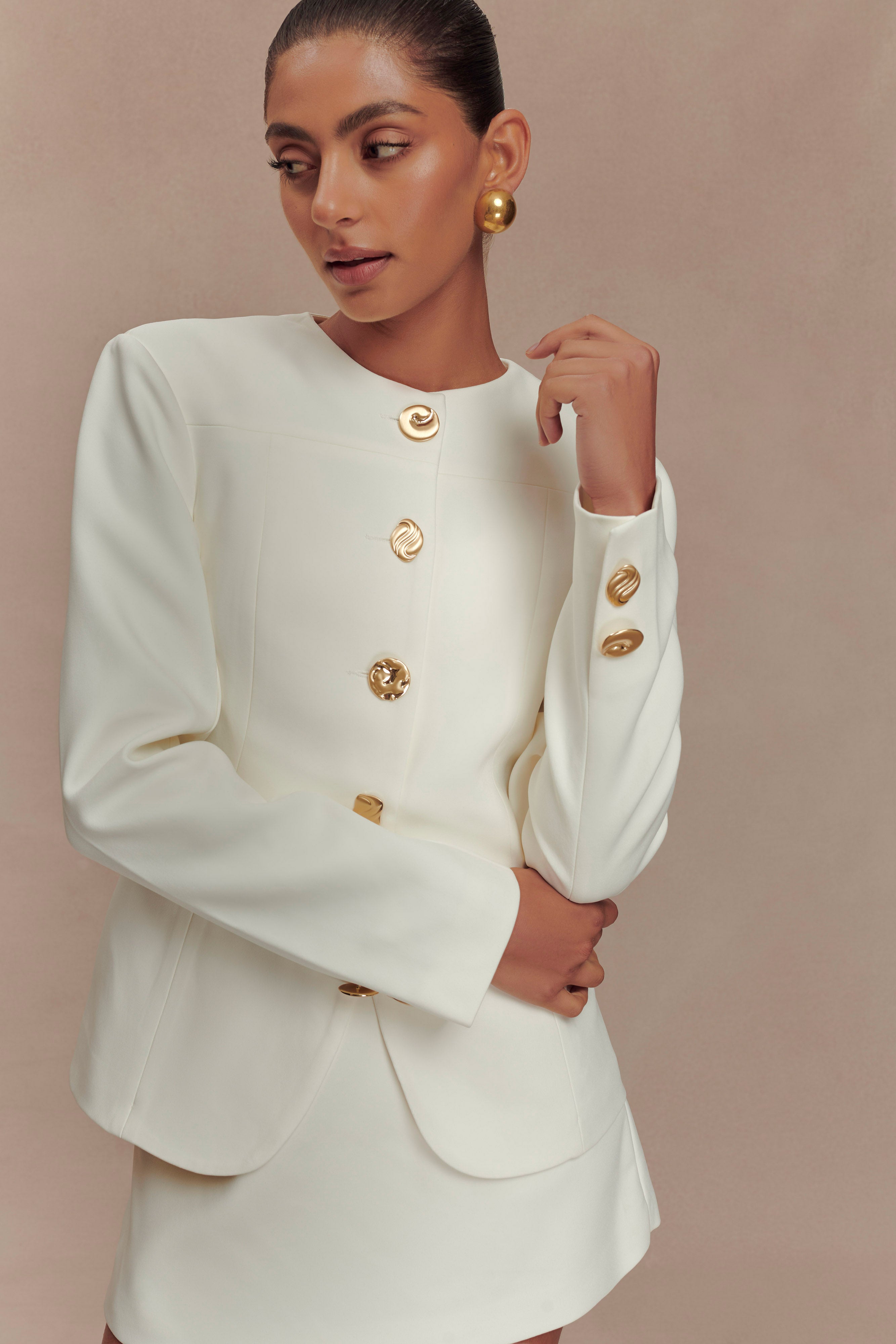 Asia Mixed Button Blazer - Ivory Xxs