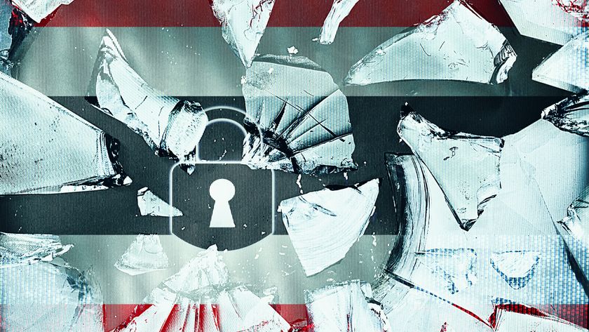 Thailand flag overlaid with broken glass and a padlock