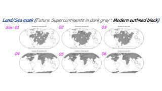 Simulations show possible land configurations for supercontinents in a "far future" Earth.