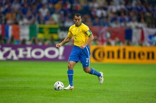 FRANKFURT, GERMANY - JULY 01: Cafu of Brazil in action during the World Cup Quarter Final match between France (1) and Brazil (0) at the Commerzbank Arena on July 01, 2006 in Frankfurt, Germany. (Photo by Simon Bruty/Anychance/Getty Images)