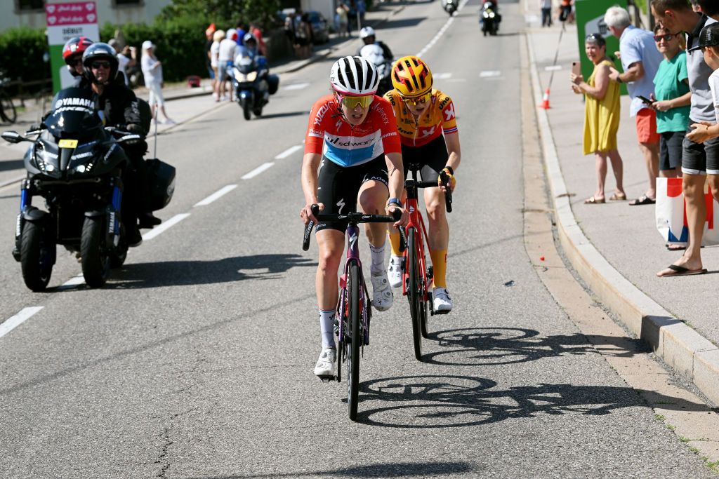 PLANCHE DES BELLES FILLES FRANCE JULY 31 Christine Majerus of Luxembourg and Team SD Worx and Mie Bjrndal Ottestad of Norway and UNOX Women Cycling Team compete in the chase group during the 1st Tour de France Femmes 2022 Stage 8 a 1233km stage from Lure to La Super Planche des Belles Filles TDFF UCIWWT on July 31 2022 in Planche des Belles Filles France Photo by Dario BelingheriGetty Images