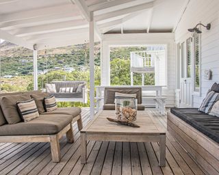 decking with wooden furniture