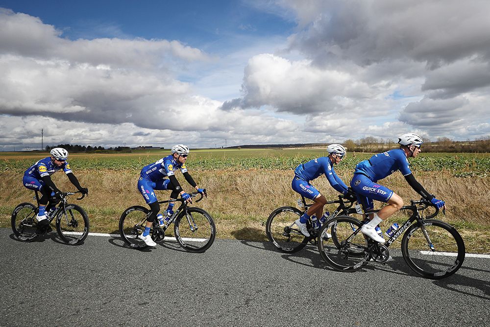 Quick-Step riders in the bunch during stage 3 at Paris-Nice