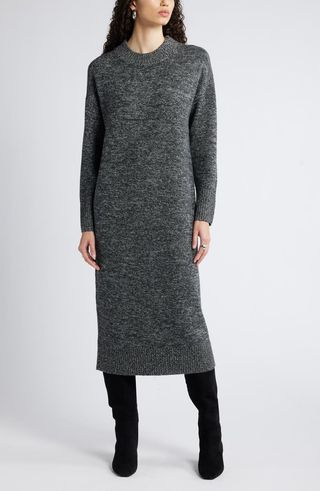 Long Sleeve Marled Merino Wool Sweater Dress